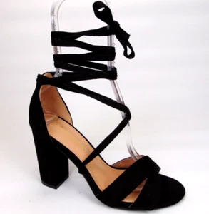 NEW! Allegra K Women Open Toe Ankle Tie Block Heels Sandals Size 8.0 M, Black - Picture 1 of 14