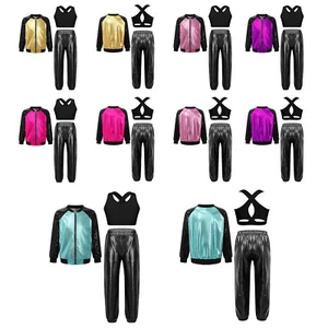 Kids Girls 3Pcs Set Zipper Dance Outfits Costume Dancewear Keyhole Back Pants - Picture 1 of 63