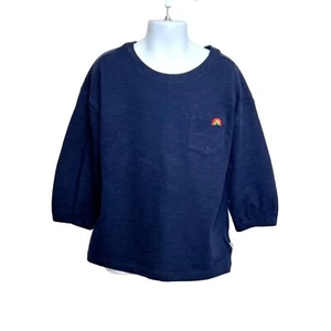Gap Kids Girls T-Shirt S 6-7 Navy Long Sleeve Rainbow Embroidered Pocket Left - Picture 1 of 8