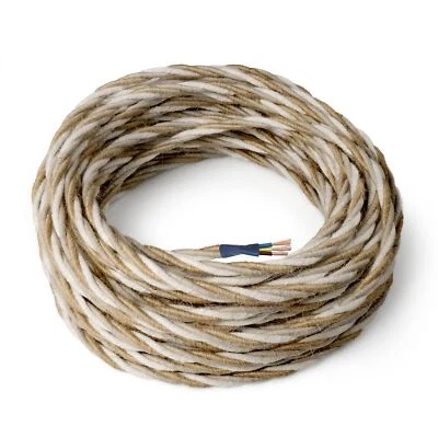 - Câble électrique textile couleur PAILLE torsadé jute 5 mètres avec mise à l... - Photo 1/4