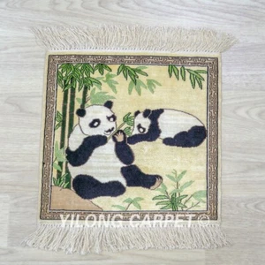 1'x1' Small Handmade Silk Carpet Panda Tapestry High Density Indoor Rug 018H - Picture 1 of 7