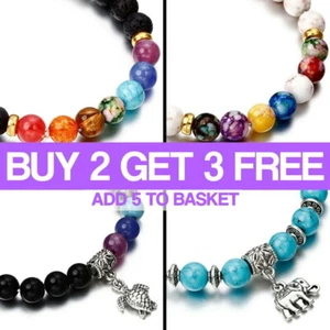 7 Chakra Bracelet Lava Healing Stones Beaded Gemstones Beads Elastic Yoga Stone - Foto 1 di 70