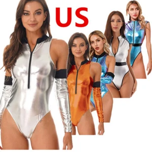 Mujeres Conjunto Body Brillante Metálico Leotardo Sexy Astronauta Halloween Juegos con disfraces - Imagen 1 de 49