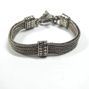 Bali Silver Bracelet 3 Strand Chain Toggle Clasp Vintage Sterling? - Picture 1 of 10