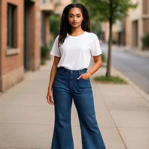 VINTAGE 1970s NOS WRANGLER Bell bottoms Womens Denim jeans Sz 13 w/tags 33x31 - Picture 1 of 14
