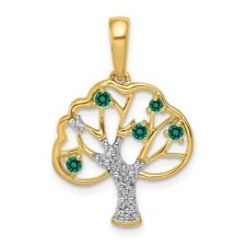 2,00 Ct Round Cut Simulated Green Emerald Tree Pendant 14K Yellow Gold Plated