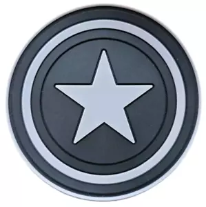 CAPTAIN AMERICA SCUDO LOGO STELLA PVC TOPPA GOMMA NERO E GRIGIO GANCIO 3" POLLICI - Foto 1 di 3
