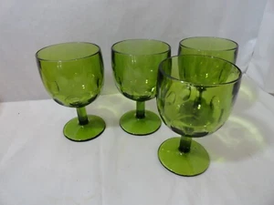 Vintage Set of 4 Bartlett Collins Green Thumbprint Goblets Water Beer 16oz - Picture 1 of 4