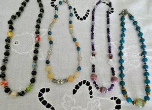 4 Damenketten Perlenketten Amethyst Katzenauge Perlmuttsteine Edelsteine Herzen - Bild 1 von 17