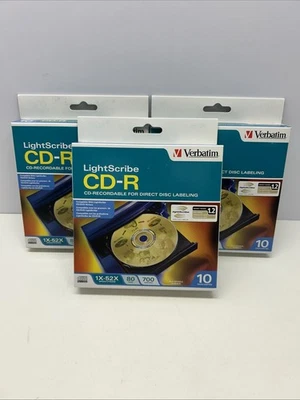 THREE Verbatim 700MB 80 Minutes 1x-52x Speed LightScribe CD-R Recordable 10 Pack - Image 1 of 3