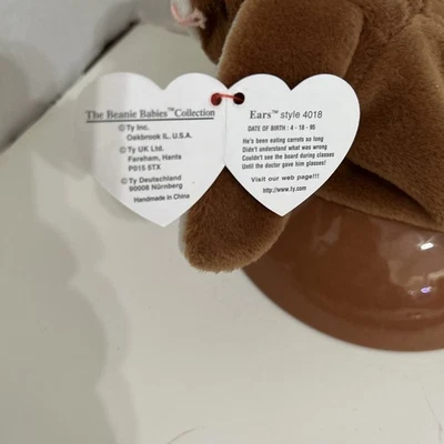 RARE -Ty Beanie Baby – "Ears" 95. TAG ERROR. Condition NEW.35/4 - Image 1 of 4