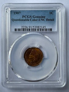 1907 Indian Head Penny 1C PCGS Genuine Questionable Color Unc Detail 53982145 - Picture 1 of 2