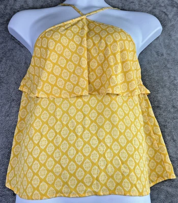 Top halter blanco lirio para mujer medio sin mangas amarillo crema playa boho hippie Foto 1 de 4