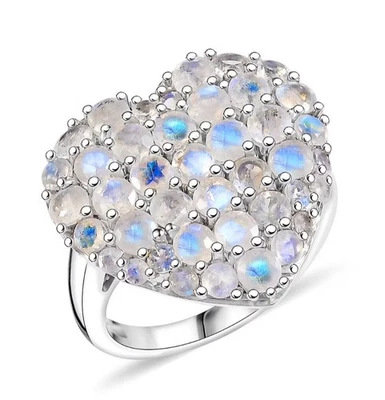 Karis Moon Glow Moonstone 3.60 ctw Aurora Heart Sz7 Ring in Platinum Bond - Image 1 of 4