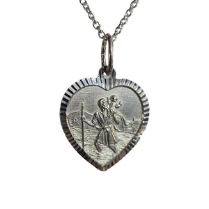 Christophorus Anhänger Halskette Herz 925 Silber Reise Schutz Schmuck - Bild 1 von 18