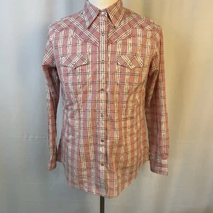 Wrangler Damen Med Western Shirt rot grau Perlen Druckknopf Cowgirl Rancher Rodeo - Bild 1 von 9