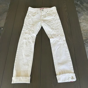 Smugglers Moon Streetwear Jeans Mens 30x32 Off White Button Fly Roll Up Denim - Picture 1 of 16