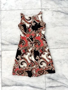 Y2K Merona Dress Paisley Print Orange Black  A-Line Cotton Stretch Womens 4 - Picture 1 of 10