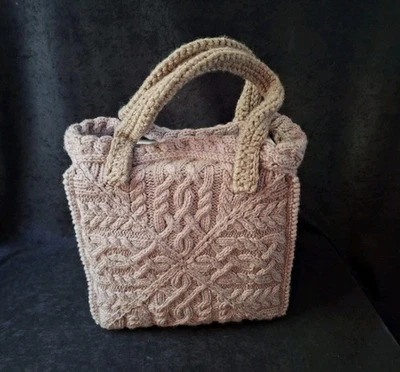 Bolso de Mano Tejido a Mano Vintage Irlandés Cable 15" Foto 1 de 4