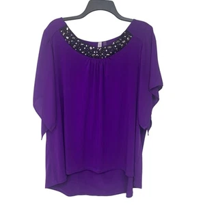 NY Collection Womens 3X PolySpandex Beaded Neck Short Sleeve Career Blouse - Picture 1 of 5