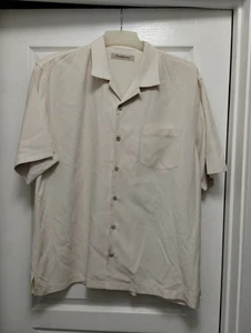 Tommy Bahama Hemd Large Elfenbein Relaxed Fit 100% Seide Kurzarm Holzknöpfe - Bild 1 von 5