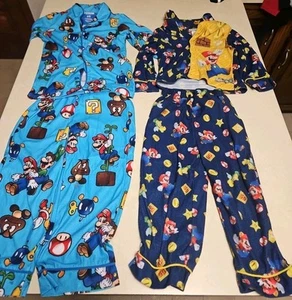 Lot of 2 boys XS 4-5 Button Up Pajamas for cold weather Super Mario Bros - Picture 1 of 3