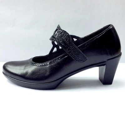 NAOT LUMA Black Leather & Patent Mary Jane Heels Lace Cut Straps EU 37.5 / US 6 - Image 1 of 4