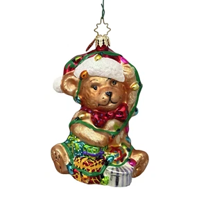 Christopher Radko Teddy Bear Wrapped in Christmas Lights Ornament - Picture 1 of 8