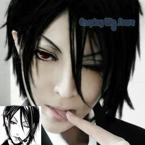 Peluca Cosplay Anime Corto Negra Mayordomo Sebastian Michaelis Pelucas Gorra - Imagen 1 de 2
