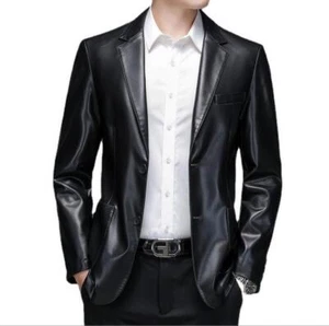 Neu Herren Slim Fit Stilvolle Leder Blazer Mantel Jacke - Bild 1 von 3