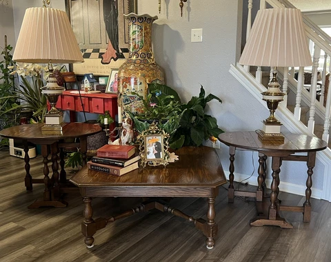 Rare Pennsylvania House Coffe / End Table Set Of 3 Solid Oak Wood Drop Leaf MCM Cover