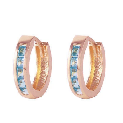 1.2 CTW 14K Solid Rose Gold Hoop Huggie Earrings Blue Topaz - Image 1 of 4