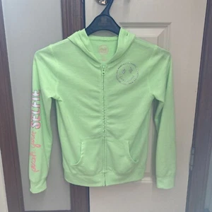 Youth Girls 10 SO Perfect Hoodie Sweatshirt Neon Yellow Zip Front Pockets - Picture 1 of 5
