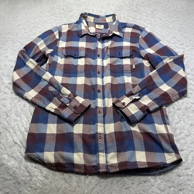 Camisa con botones de franela a cuadros Vans roja azul marino manga larga mezcla de algodón para hombre talla L Foto 1 de 4