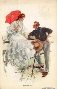 Cartolina firmata dall'artista Harrison Fisher "Fare il fieno" - Foto 1 di 2