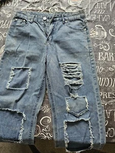 Briskorry Damen Y2K High Rise Straight Jeanshose Ripped Loch Denim Hose Baggy Vi - Bild 1 von 1