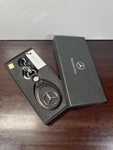 MERCEDES Benz Collection Genuine Leather Key Ring Keychain with Red Stitching - Picture 1 of 5