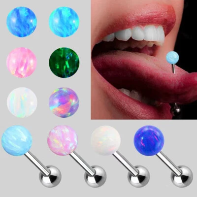 Anillo de lengua de ópalo de titanio 14 g G23 barra lisa 16/19/22 mm barra piercing joyería Foto 1 de 4