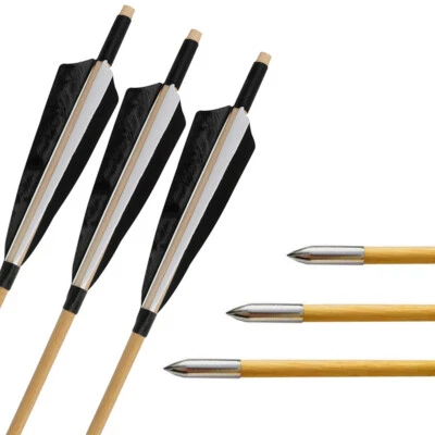 12X 31" Wooden Arrow Handmade 5" Feather Archery Longbow Recurve Bow Tip Hunting - Image 1 of 4