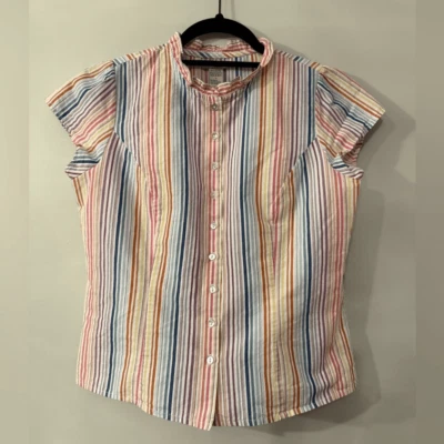 Anthropology Odille Striped Multicolor Button-Up Shirt Size 2 - Image 1 of 4