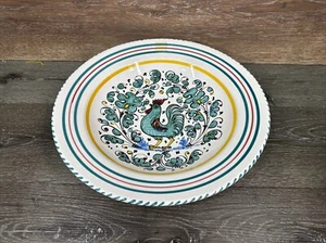 Deruta Pottery Rooster Serving Bowl Green Handpainted 15 x 3" Italy - Picture 1 of 9