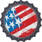 Painted American Flag Novelty Bottle Cap Aluminum Circle Plaque Sign Wall Decor