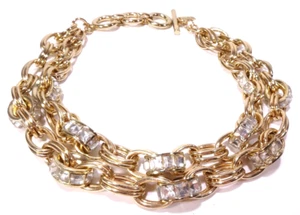Neiman Marcus Lee Angel Women's Gold Crystal Baguette Double Layer Necklace NWT - Picture 1 of 8