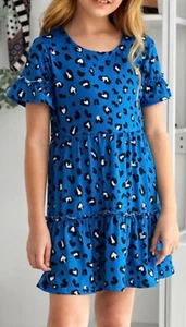 Girls Blue Short Sleeve Leopard Print Casual Dress size s 6 - Picture 1 of 5
