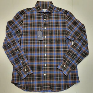 298 $ neu EMANUEL BERG FLANNEL Hemd Herren XL 17,5 EU 44 braun blau kariert Harvard - Bild 1 von 7