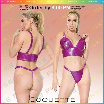 Lencería Darque Bralette sujetador ajustable correas con hebillas de metal tanga para mujer Foto 1 de 4