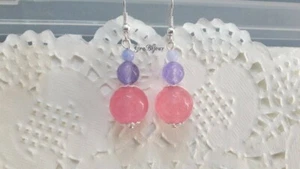 Orecchini pendenti pietre dure quarzo rosa e ametista - Picture 1 of 1