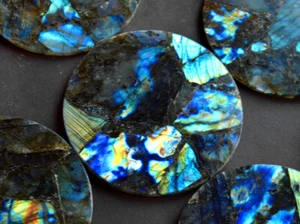 6"Labradorite Round Coaster Gemstone Bar Coasters Housewarming gift Coasters Set - Picture 1 of 11