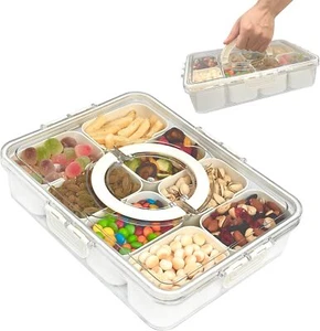 Snackbox Behälter mit Geschirraufbewahrung geteilt Serviertablett + Deckel DHL - Bild 1 von 24