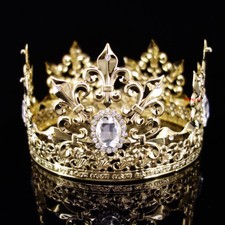 Men's Imperial Medieval Fleur De Lis Gold King Crown 10cm High 18cm Diameter
